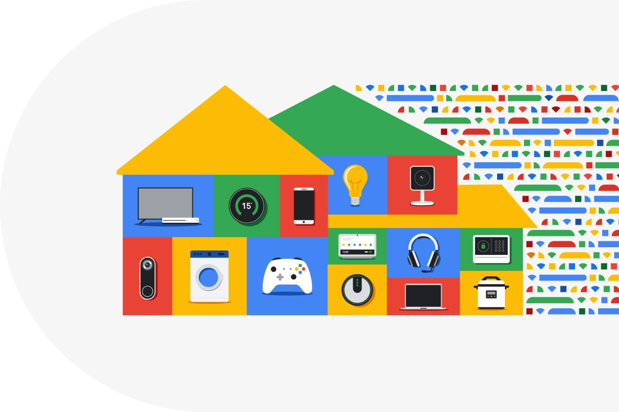 Illustration of a house with diverse electronic devices in each room, seamlessly connected to Wi-Fi.