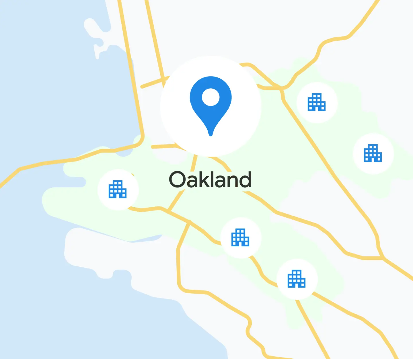 An illustration of a map describing the availability of GFiber in Okland