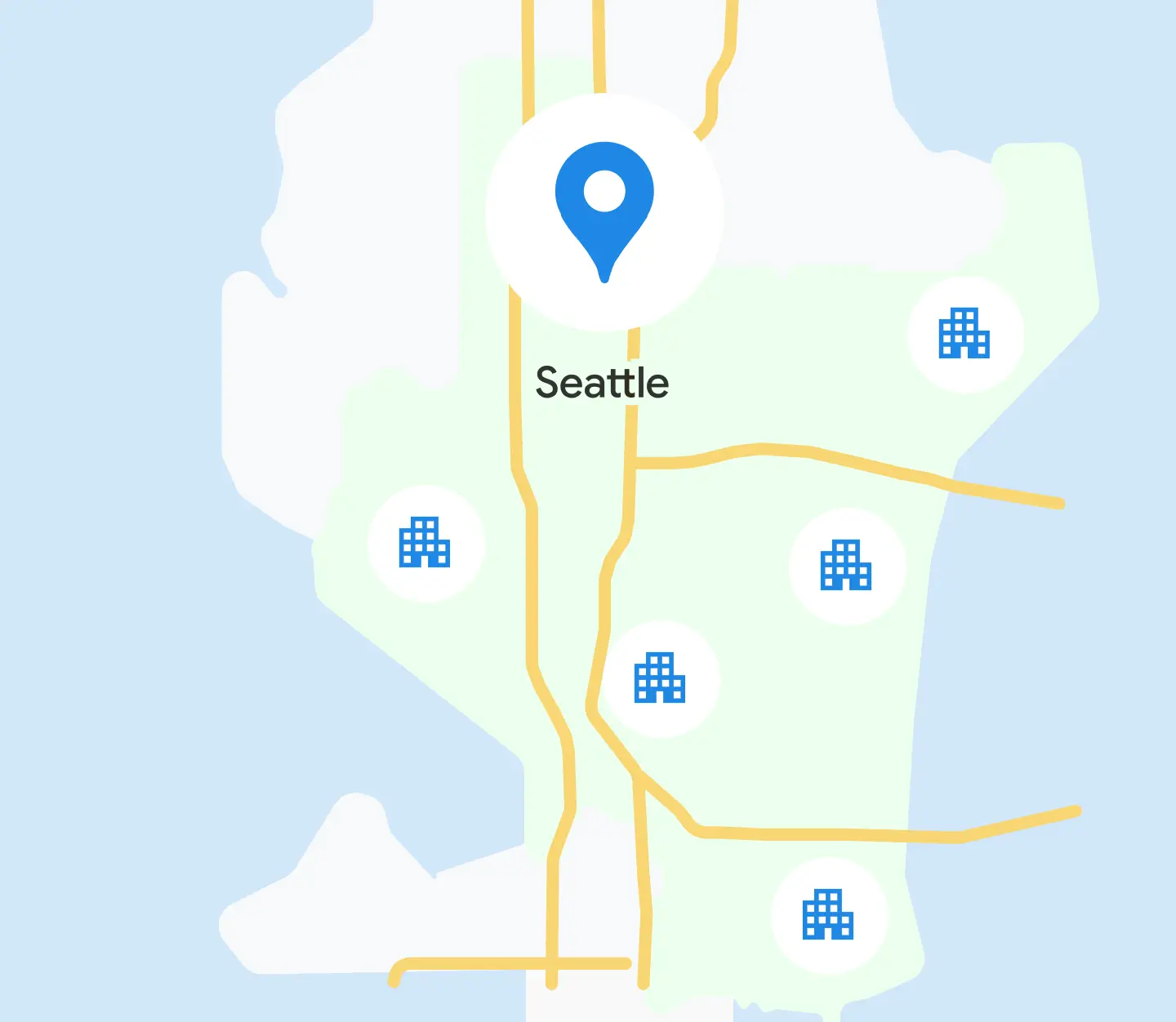An illustration of a map describing the availability of GFiber in Seattle
